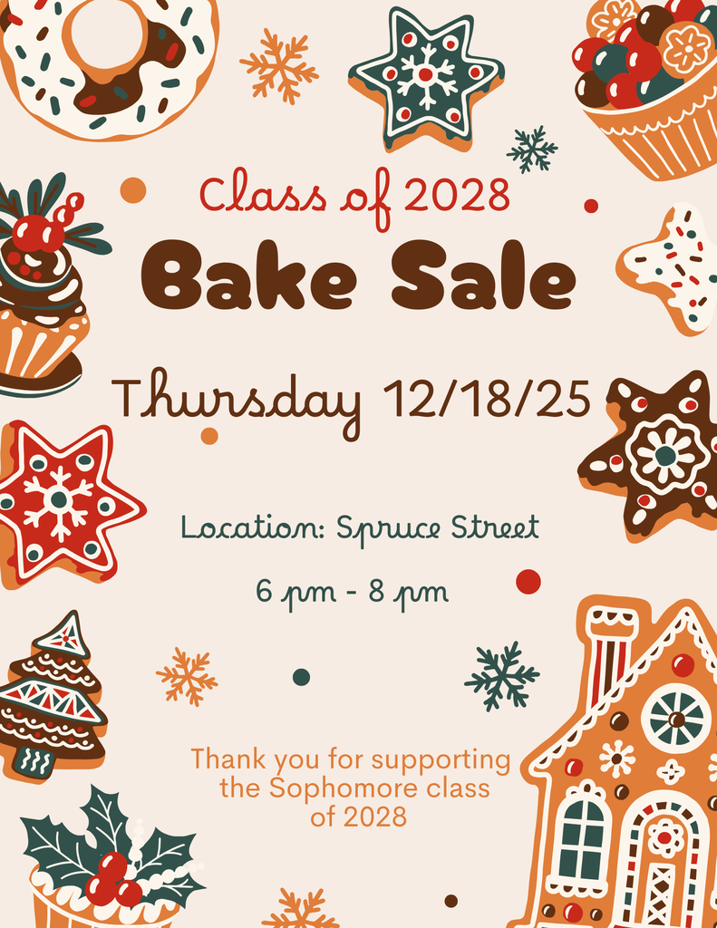 Beige and Brown Holiday Bake Sale Flyer for Thursday 12/18/2025 at Spruce Street