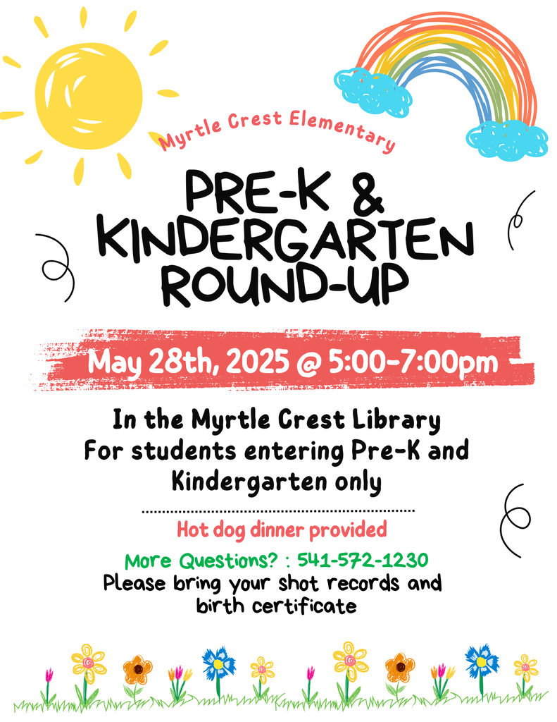 Mark your calendars and spread the word - the Preschool and Kindergarten registration event is next Thursday, May 28th, from 5 until 7 p.m. Parents are asked to bring their preschool and/or kindergarten-aged children to register them and enjoy some fun activities and a hot dog dinner. Don't forget to bring their shot record and birth certificate. For more information, call the school at 541-572-1230.