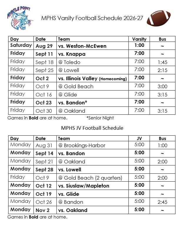 Myrtle Point High School varsity Schedule 