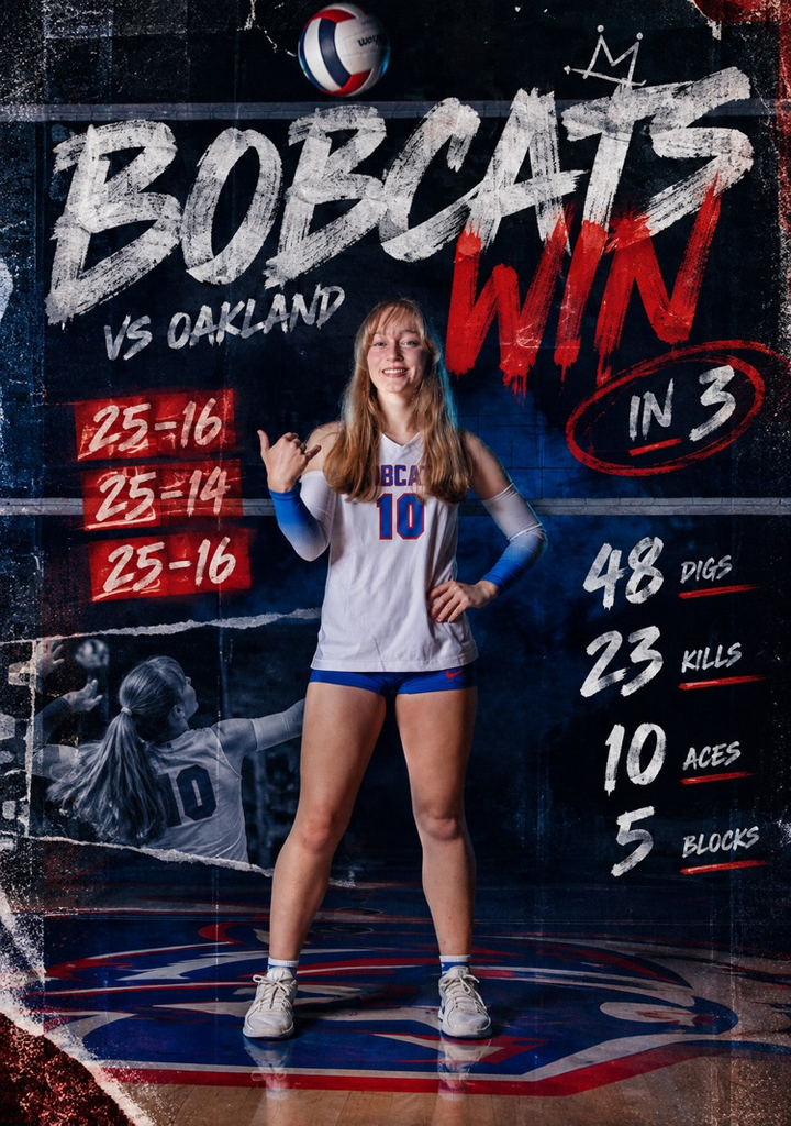 🔥🏐 BOBCATS WIN IN 3! 🏐🔥 The Bobcats take down Oakland 25-16, 25-14, 25-16! 💪 📊 48 Digs • 23 Kills • 10 Aces • 5 Blocks What a night for the Bobcats! ❤️💙 GO BOBCATS! 🐾🏐
