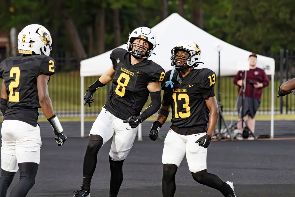 Dragons celebrate a touchdown in 2024