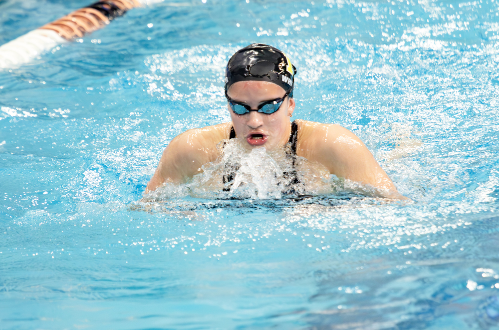 Livia Whitaker at state swim meet in 2025