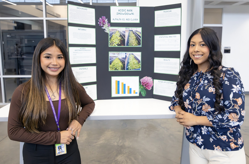 Students in front of project