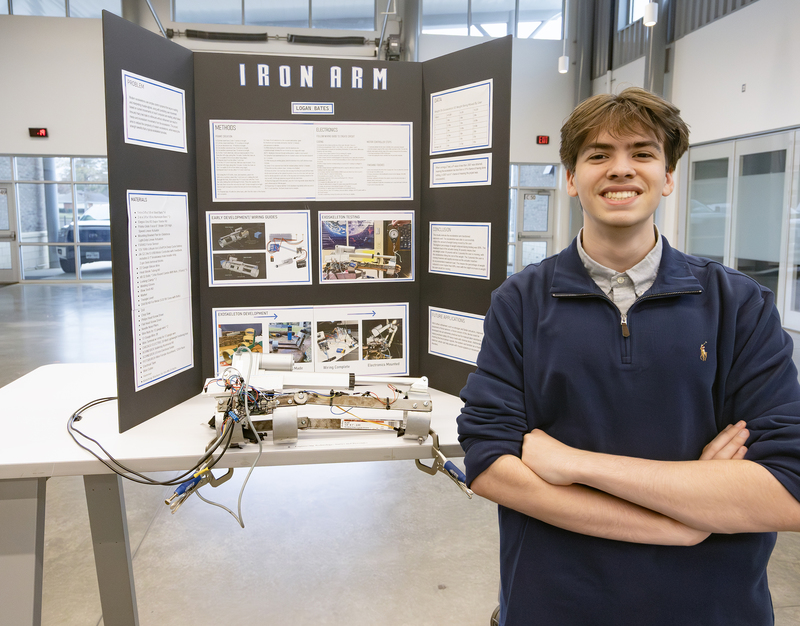 Students in front of project