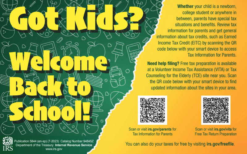 A flyer from the IRS about their VITA program with a QR code to scan to take you to their informational page