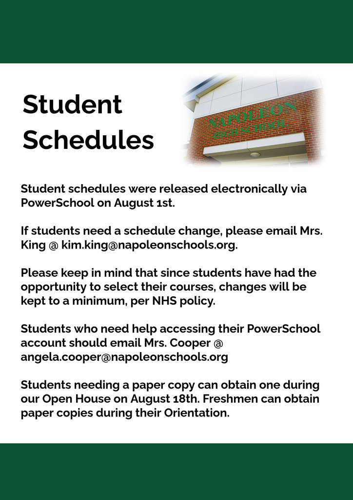 student schedule info 