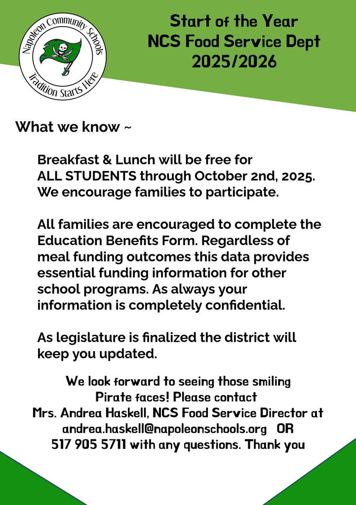 Food Service Announcement for 2025/2026 Start of the year