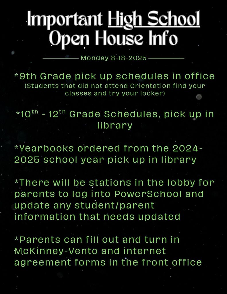 Important High School Open House Info