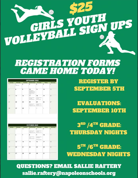 girls youth volleyball sign ups announcement with calendar