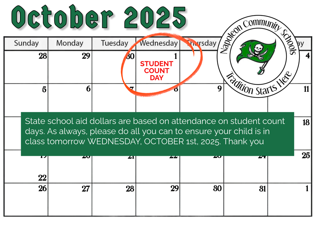 October calendar marked Oct 1st as student count day
