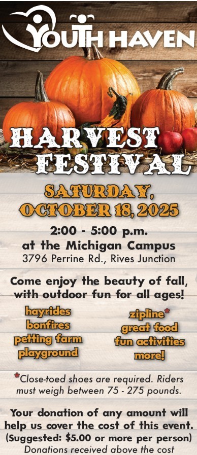 Youth Haven harvest festival flyer for Saturday, October 18, 2025