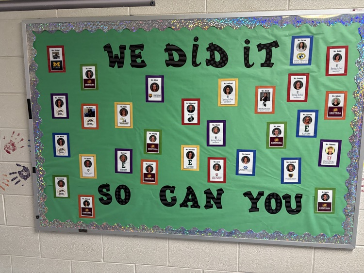 we did it so can you bulletin board with pictures of staff members with college logos