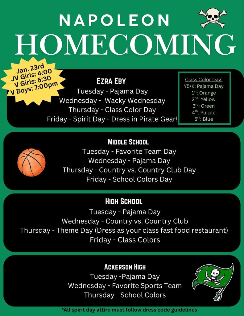 Homecoming Dress Up Day Schedules