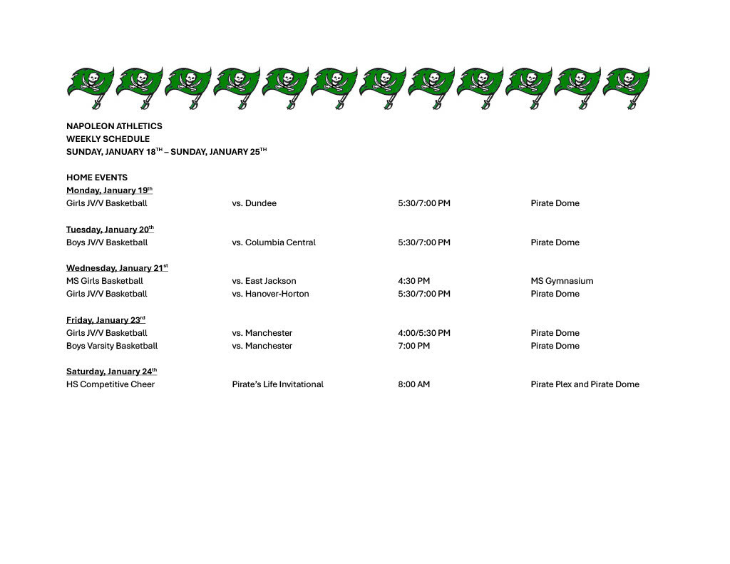 Weekly Athletic Schedule