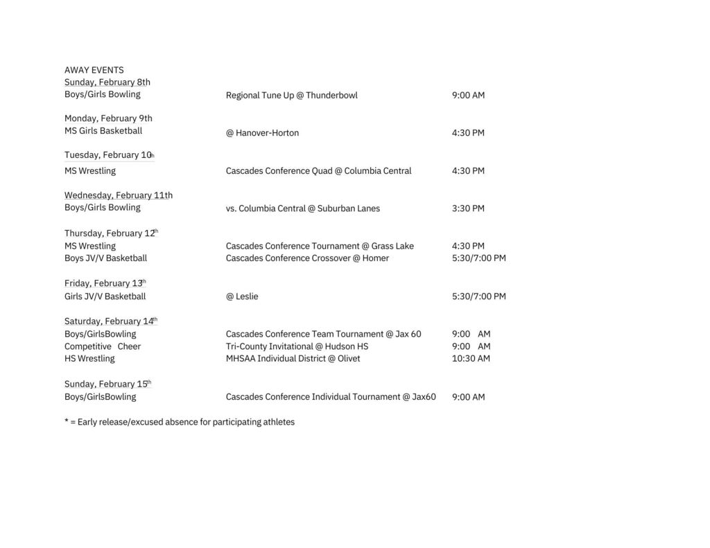 Weekly Athletic Schedule