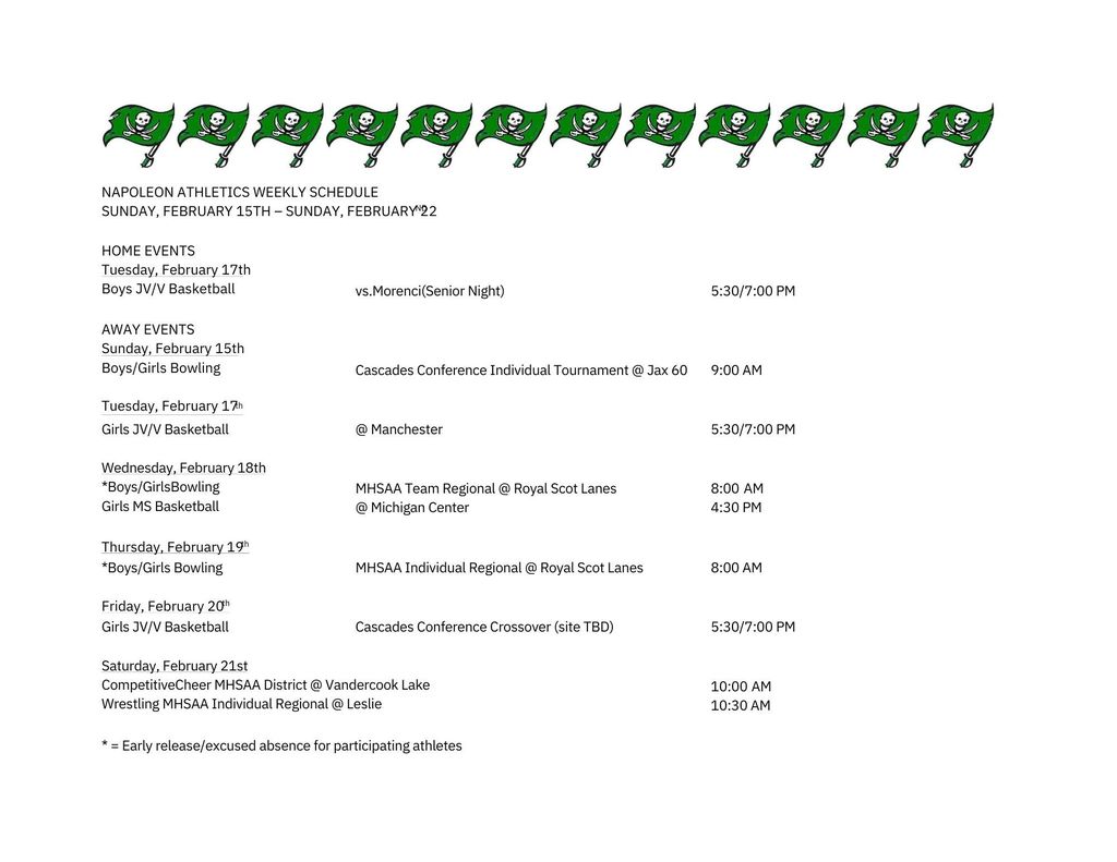 Weekly Athletic Schedule