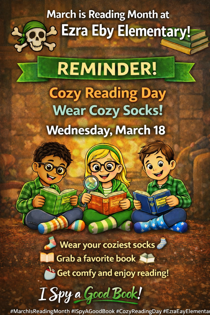  Cozy Reading Day on Wednesday, March 18 at Eby Elementary