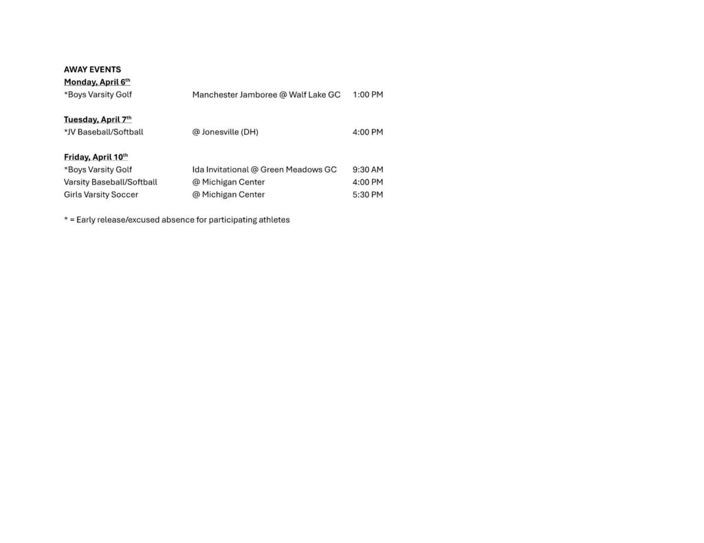 Napoleon Athletic Schedule