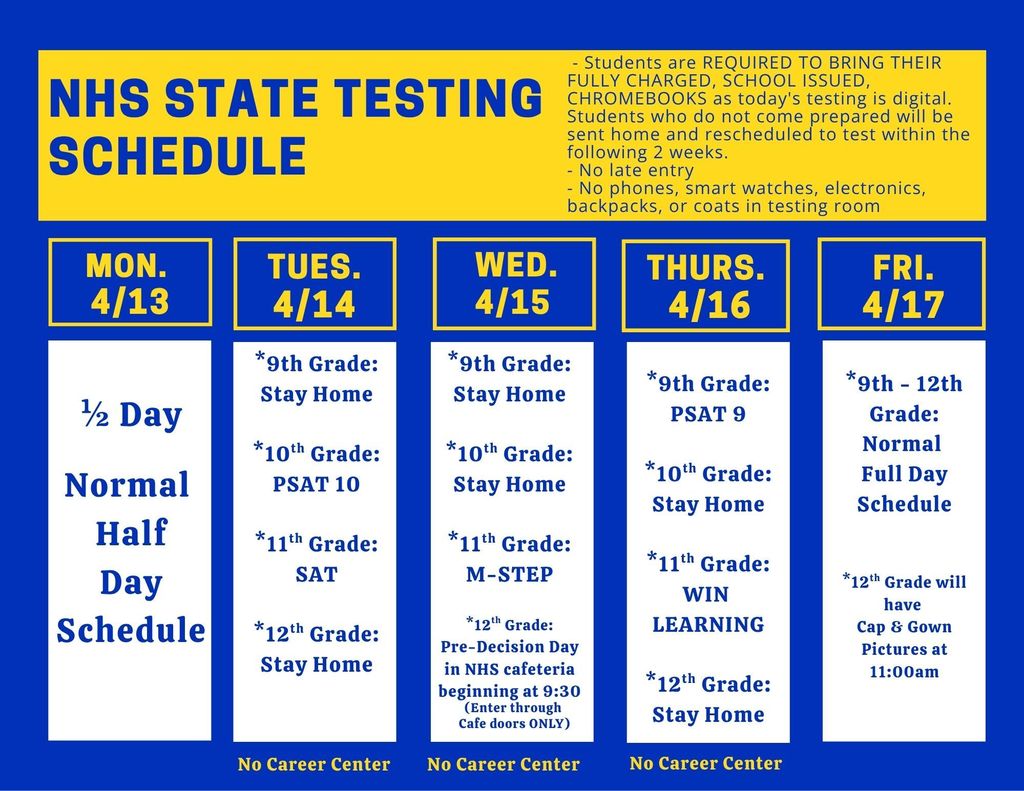 NHS State Testing Schedule