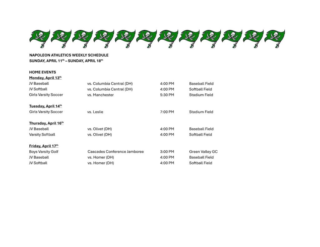 Weekly Athletic Schedule