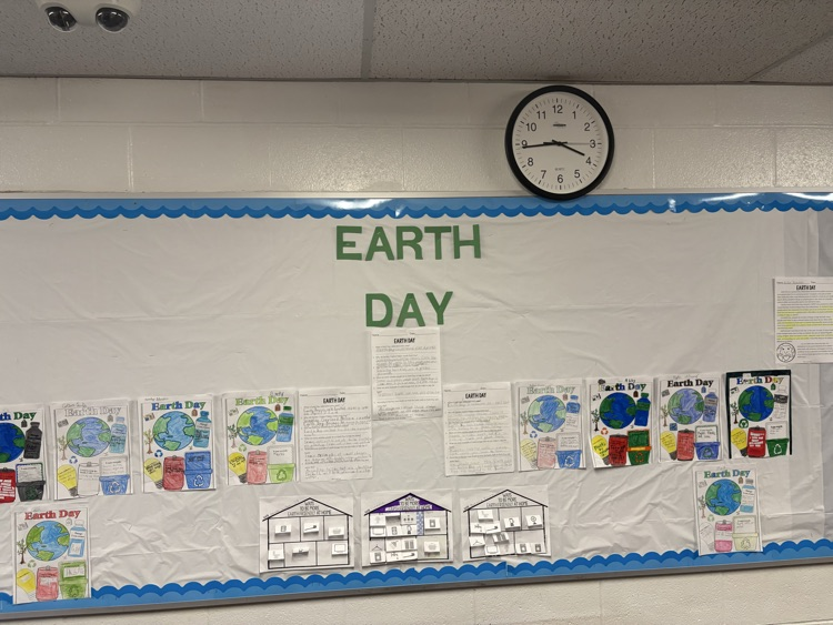 earth day artwork on bulletin board