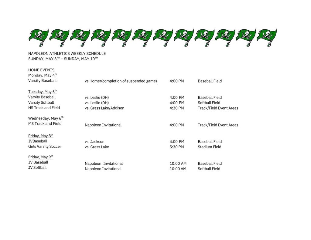 Weekly Athletic Schedule