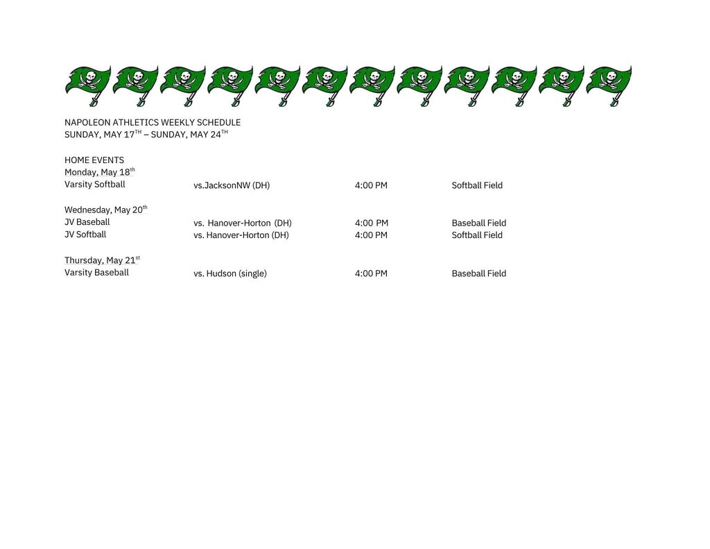 Weekly Athletic Schedule