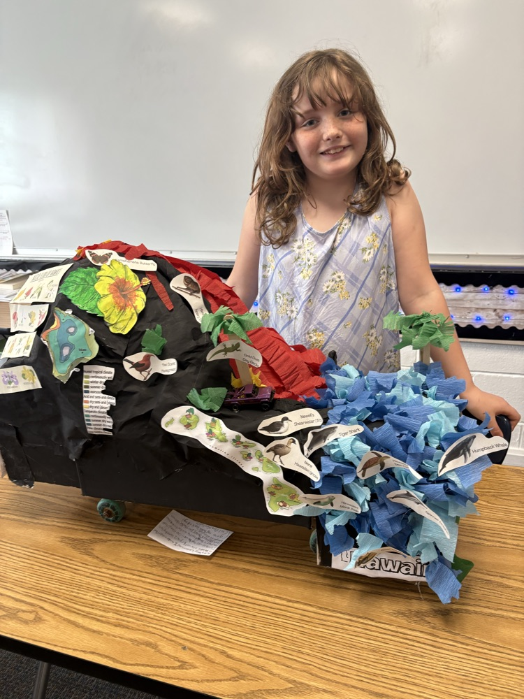 student with school project