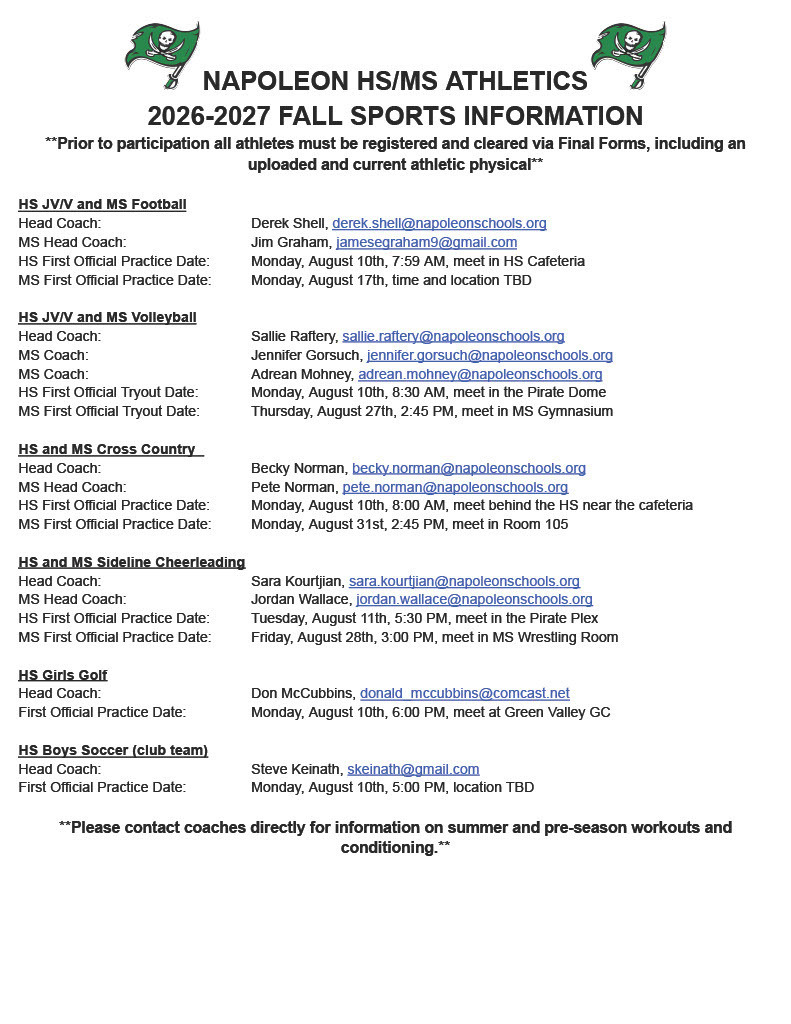 Fall Sports Information