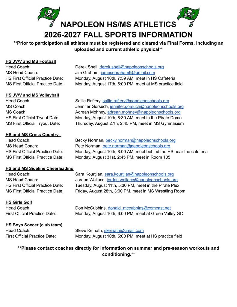 Fall Sports Information