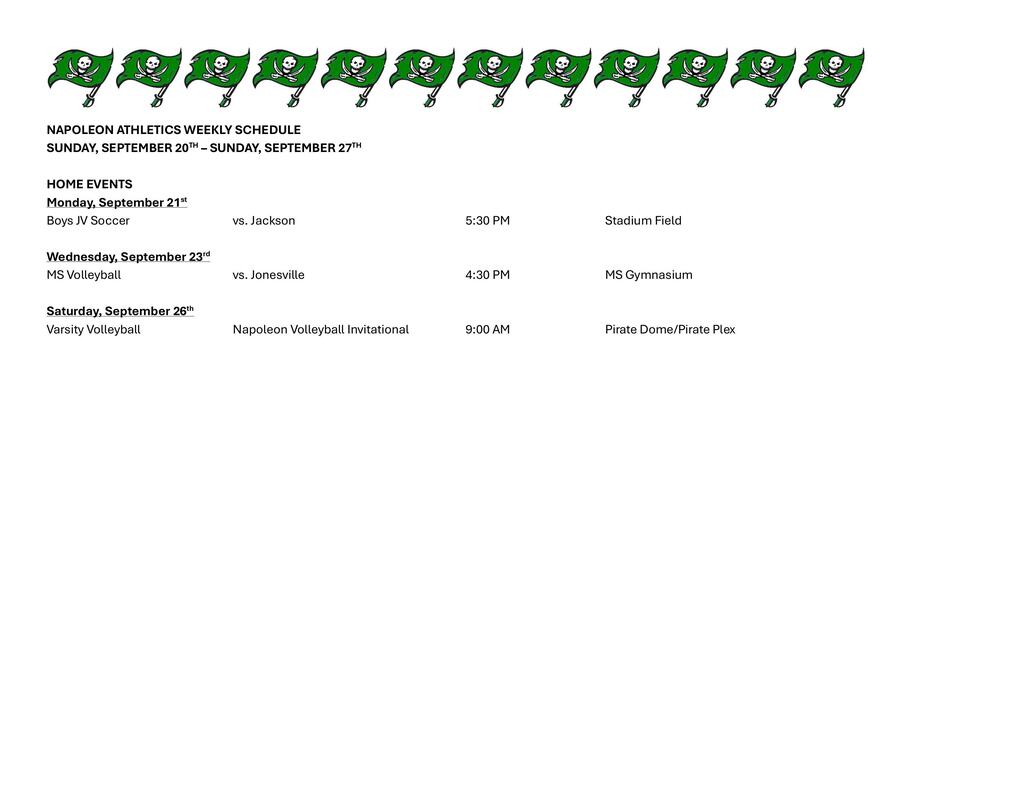 Weekly Athletic Schedule