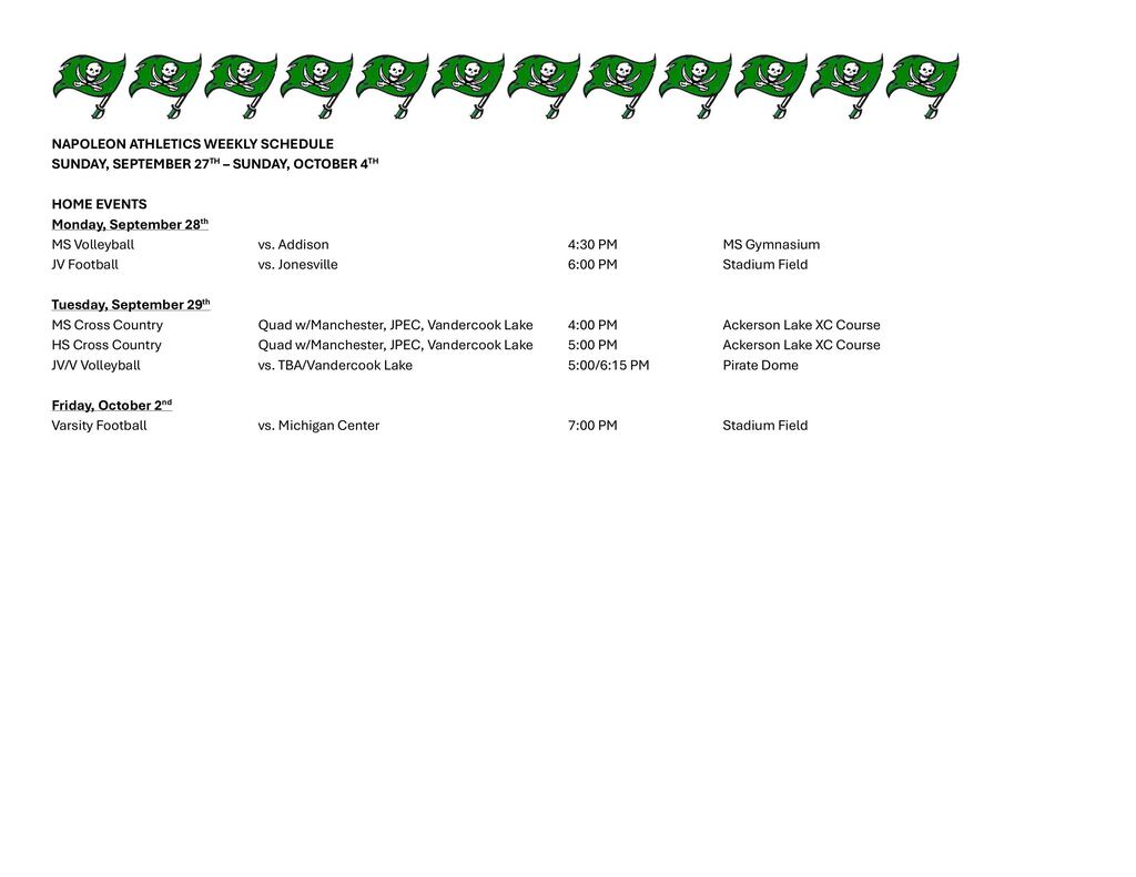 Weekly Athletic Schedule