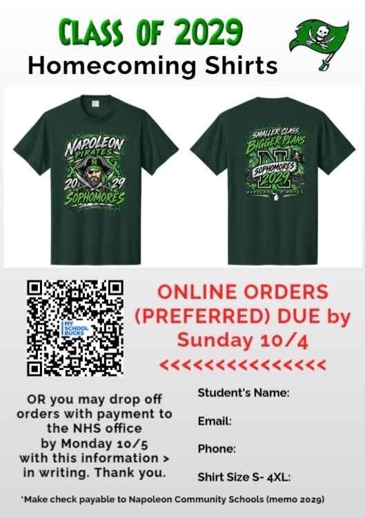 Order form 2029 Homecoming Tshirts