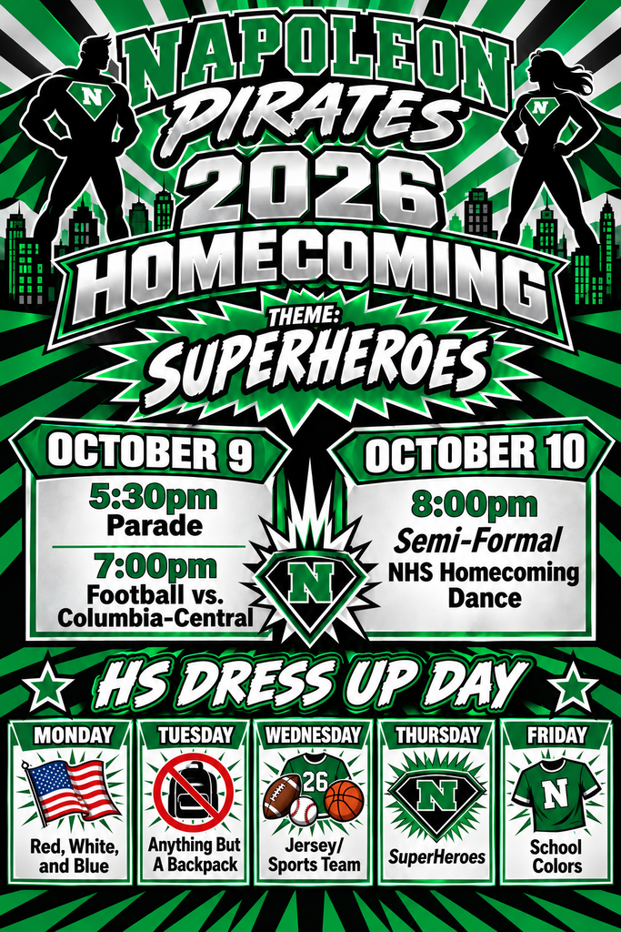 Napoleon Pirates 2026 Homecoming Flyer