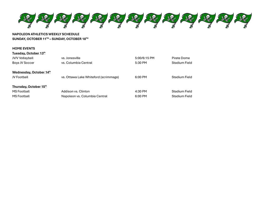 Weekly Athletic Schedule