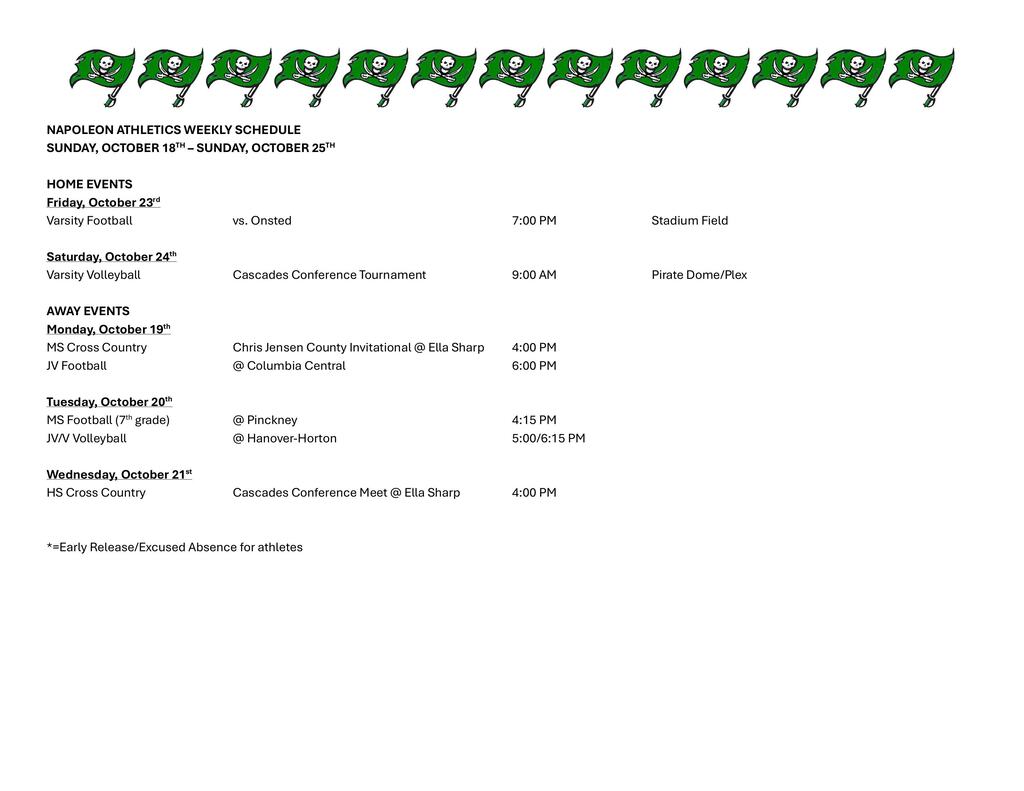 Weekly Athletic Schedule