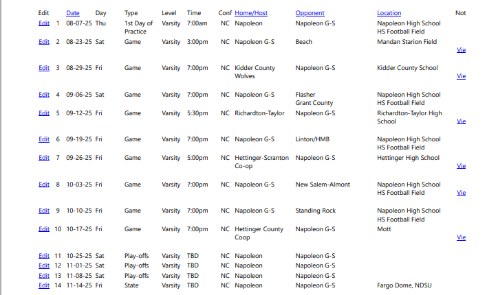 25 V FB Schedule
