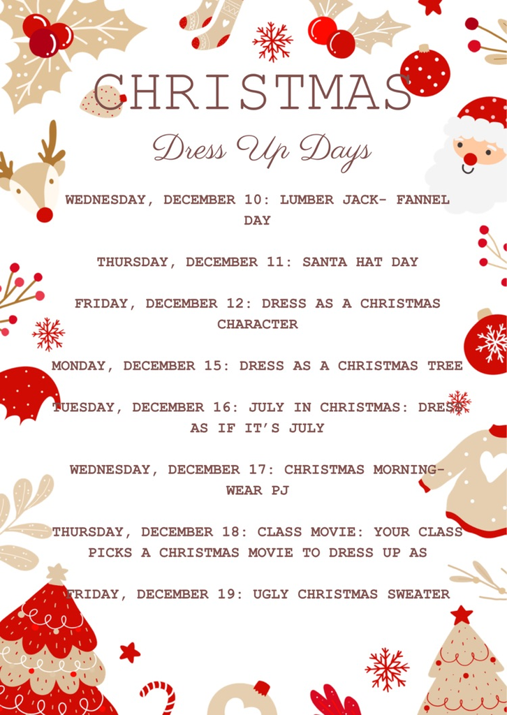 STCO dress up days for December 