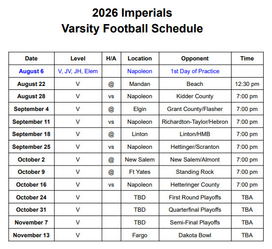 Varsity Football Schedule