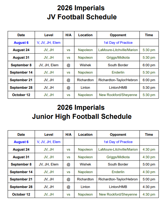 JH/JV Football Schedule