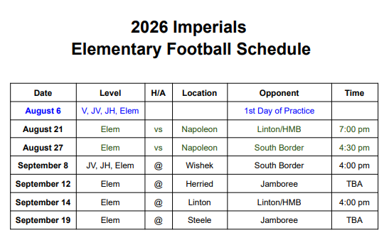 Elementary Football Schedule
