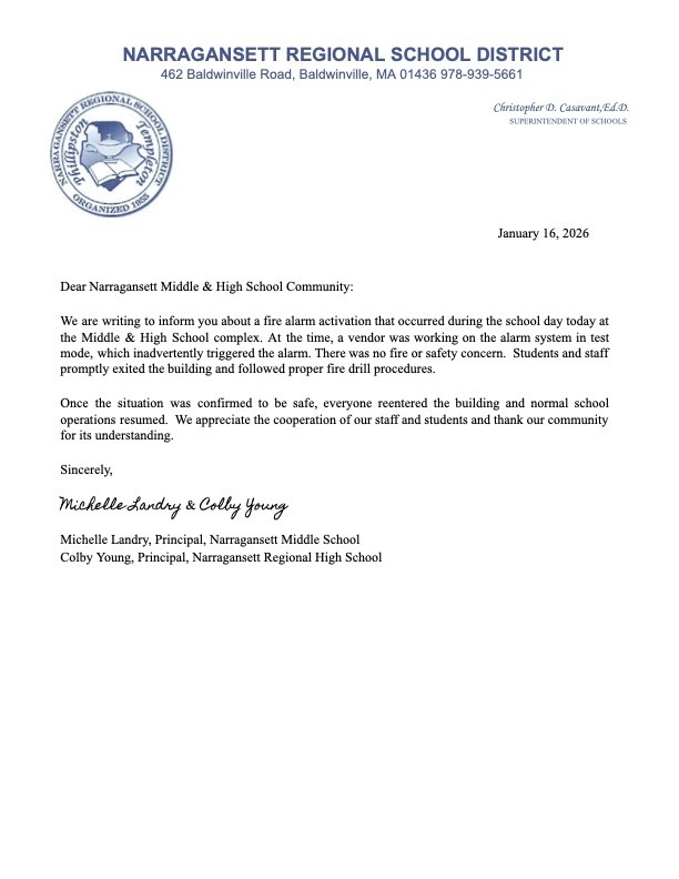 Fire Alarm Letter to Community