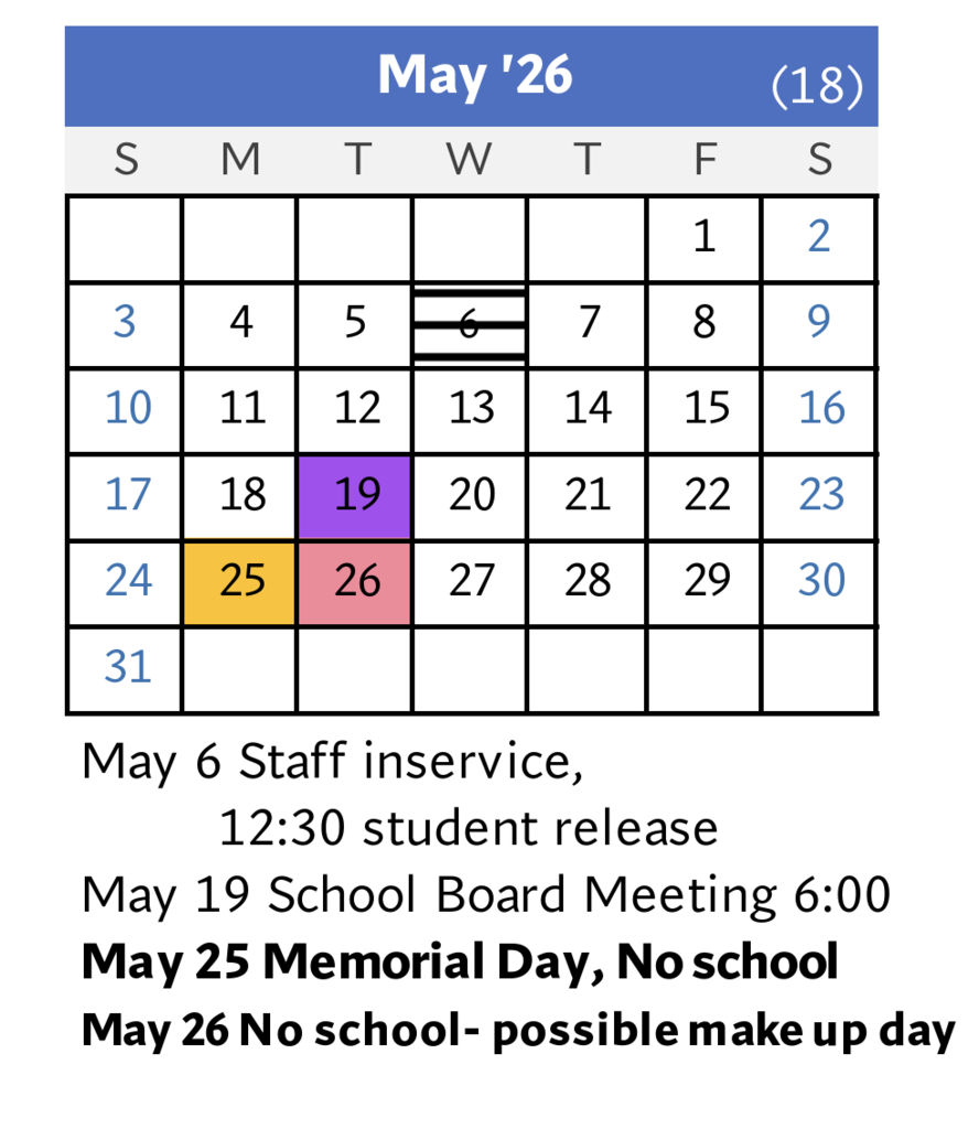 District Calendar May