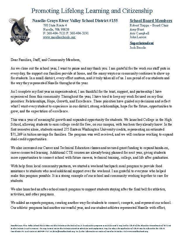 Superintendent EOY letter