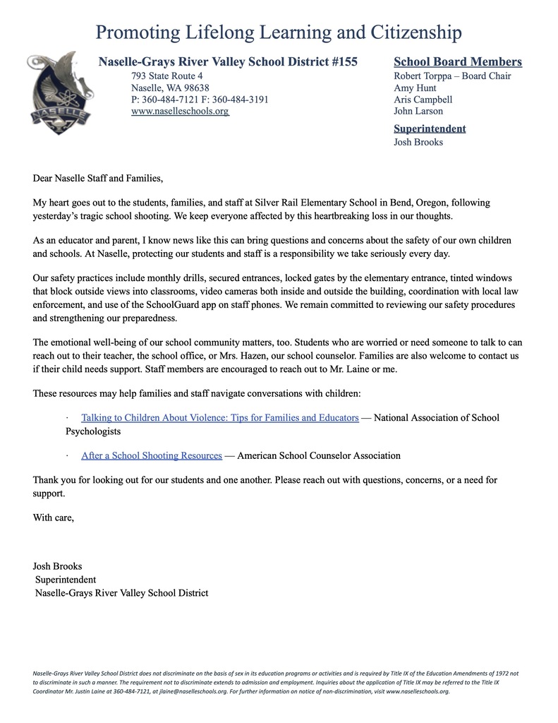 Superintendent Letter