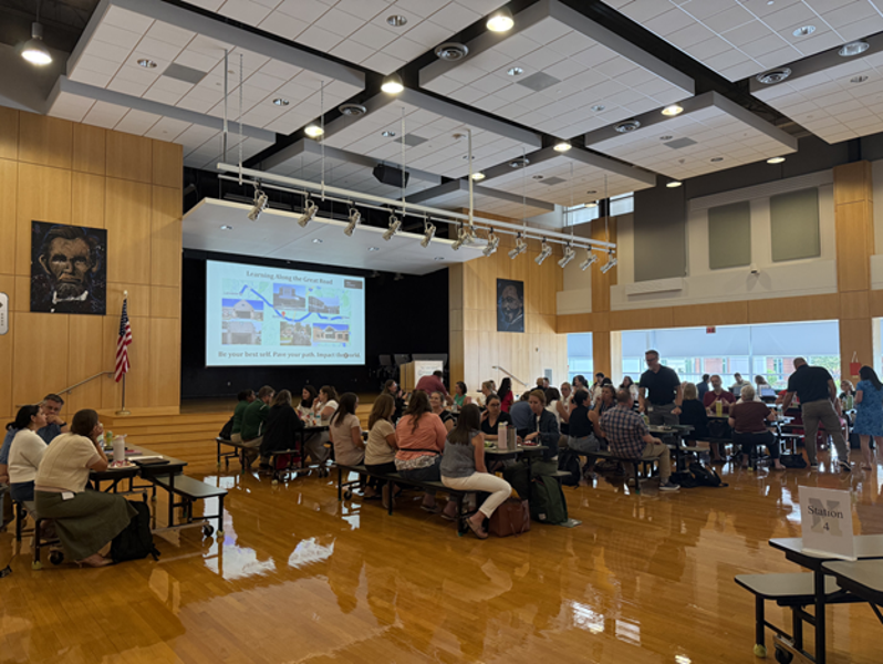 New NRSD educators gather in the Center School cafeteria for New Educator Orientation.