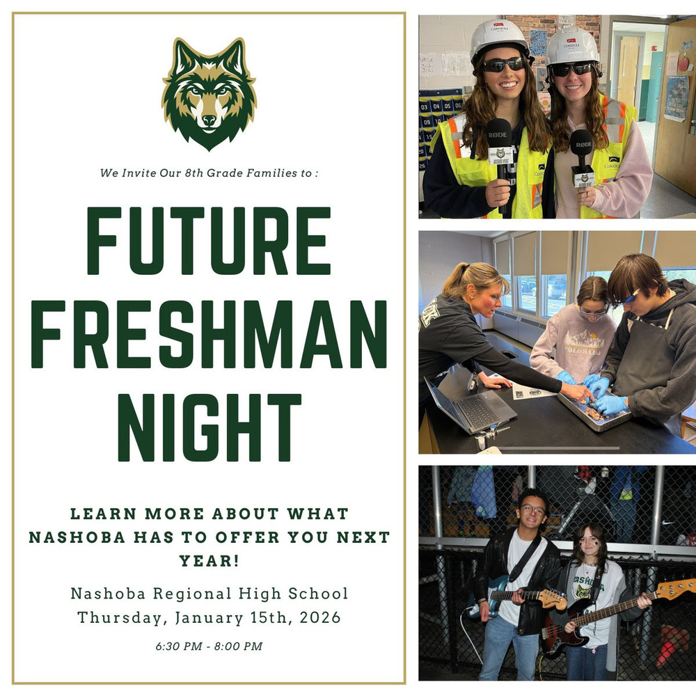 High school students dressed in construction safety gear, students doing a class dissection, two students posing together with guitars