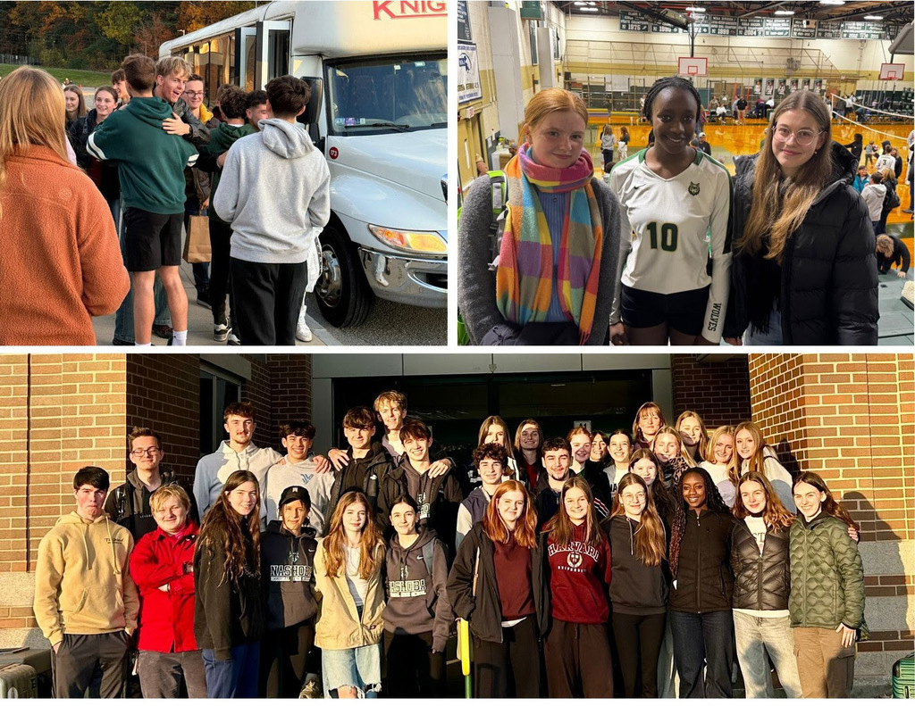 A collage of images showing NRHS students posing with the German exchange students.