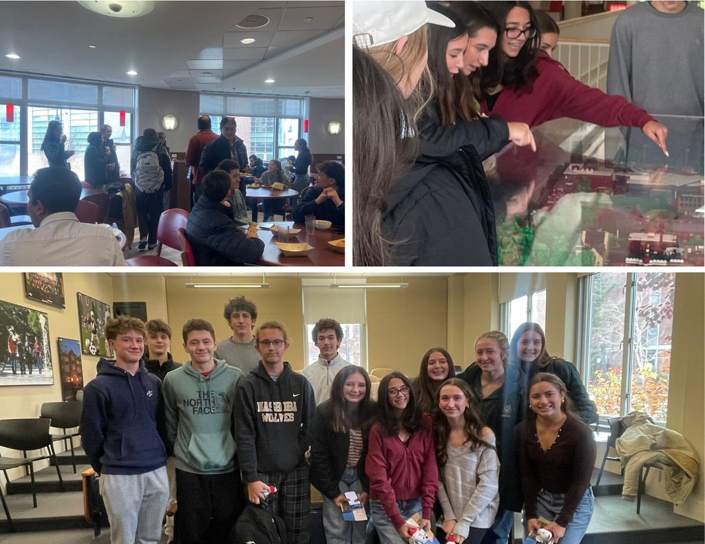 NRHS students visiting the dining hall, recreation hall, and presentation room at WPI.