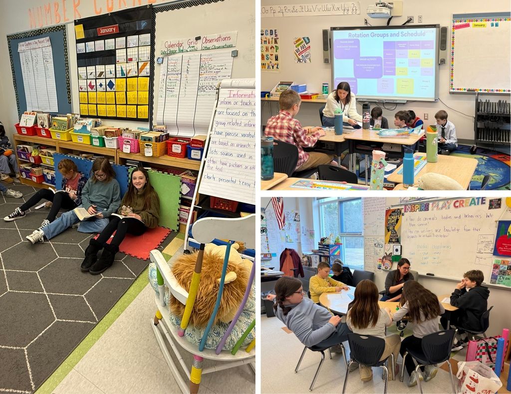 Center School students sitting in small groups around the classroom.